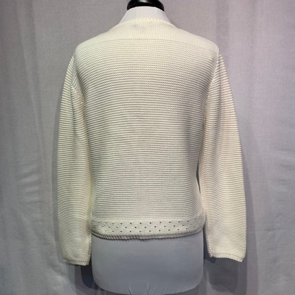 Marble Cream White Ribbed Pointelle knit full zip Cardigan Women's Medium - Picture 8 of 12